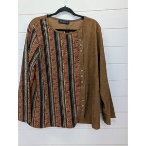 GRACILA Blouse Women Size 2XL Brown Tunic Boho Artsy Hippie Folk Peasant